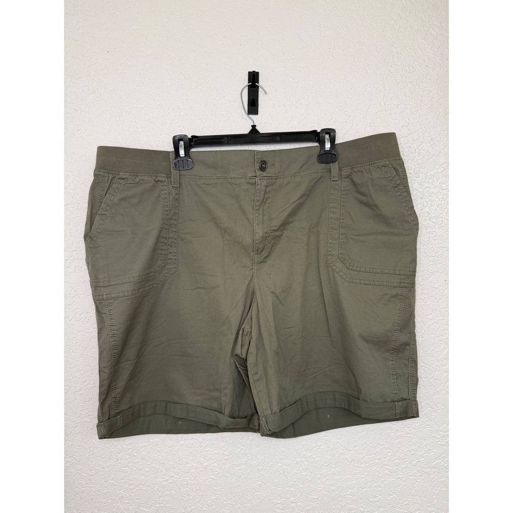 Sonoma Goods for Life Womens 20W Olive Green Utility Chino Shorts Stretch Cuffed